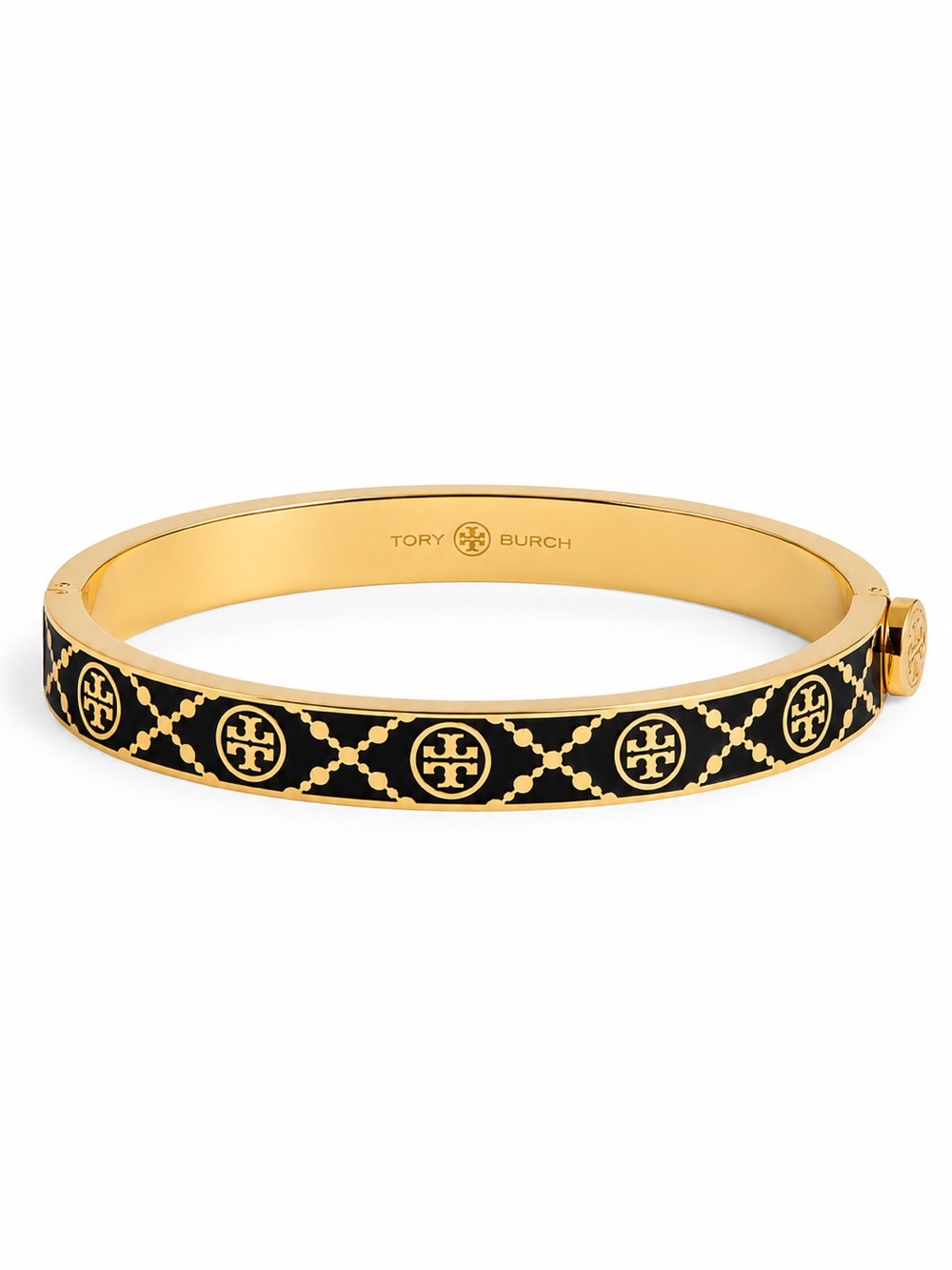🆕 TORY BURCH • Black Double T Monogram Hinge Bangle Bracelet Includes Pouch